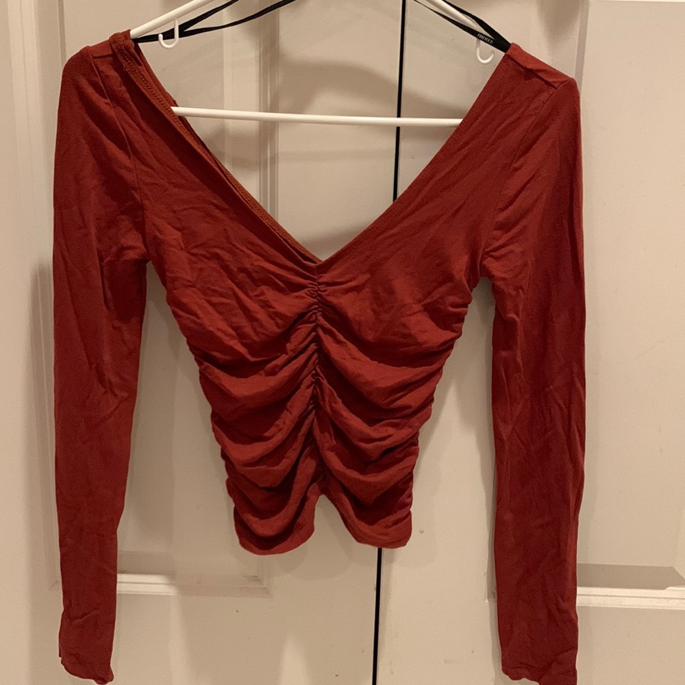 So Flattering! Rust Forever 21 Gathered Stretch Top — Small